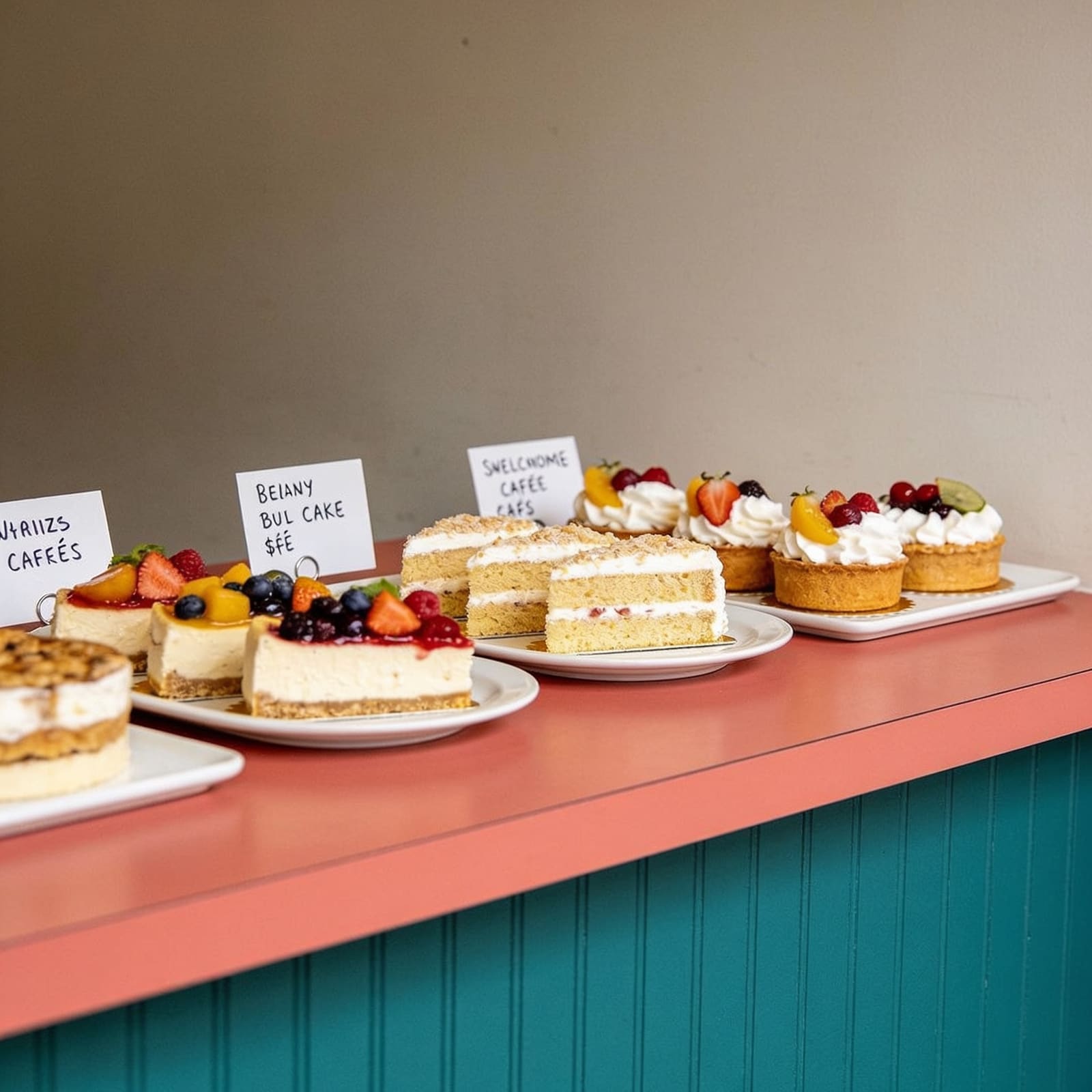 Wechselnde Kuchen und Torten an der Cafétheke